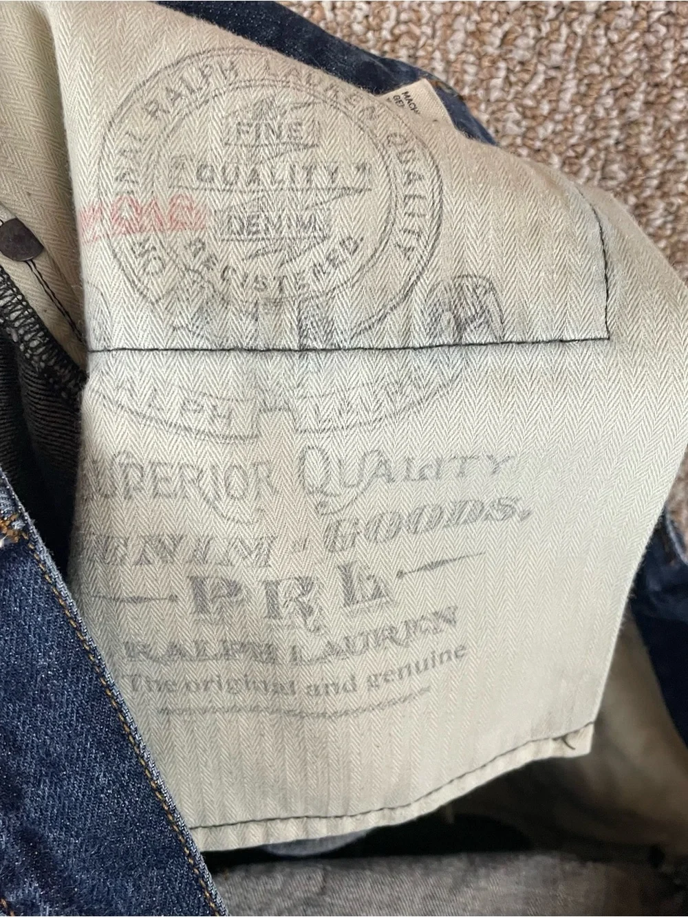 Polo Ralph Lauren Selvedge Jeans Mens 38 x 32 Slim Straight Dark Wash Denim 135